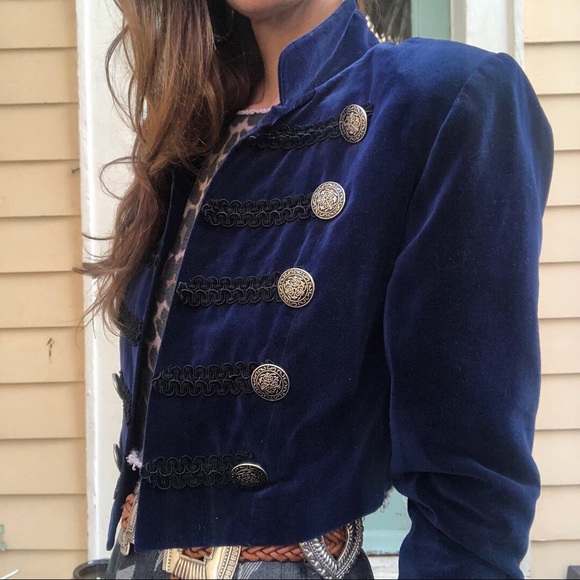Vintage velvet cropped military jacket - Picture 2 of 7